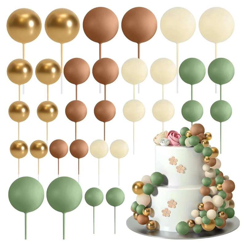 32 Pcs Ball Cake Topper Decorations Mini Balloons Cake Topper Sticks Foam Balls Cake Picks For Wedding Party Birthday Cake Decor