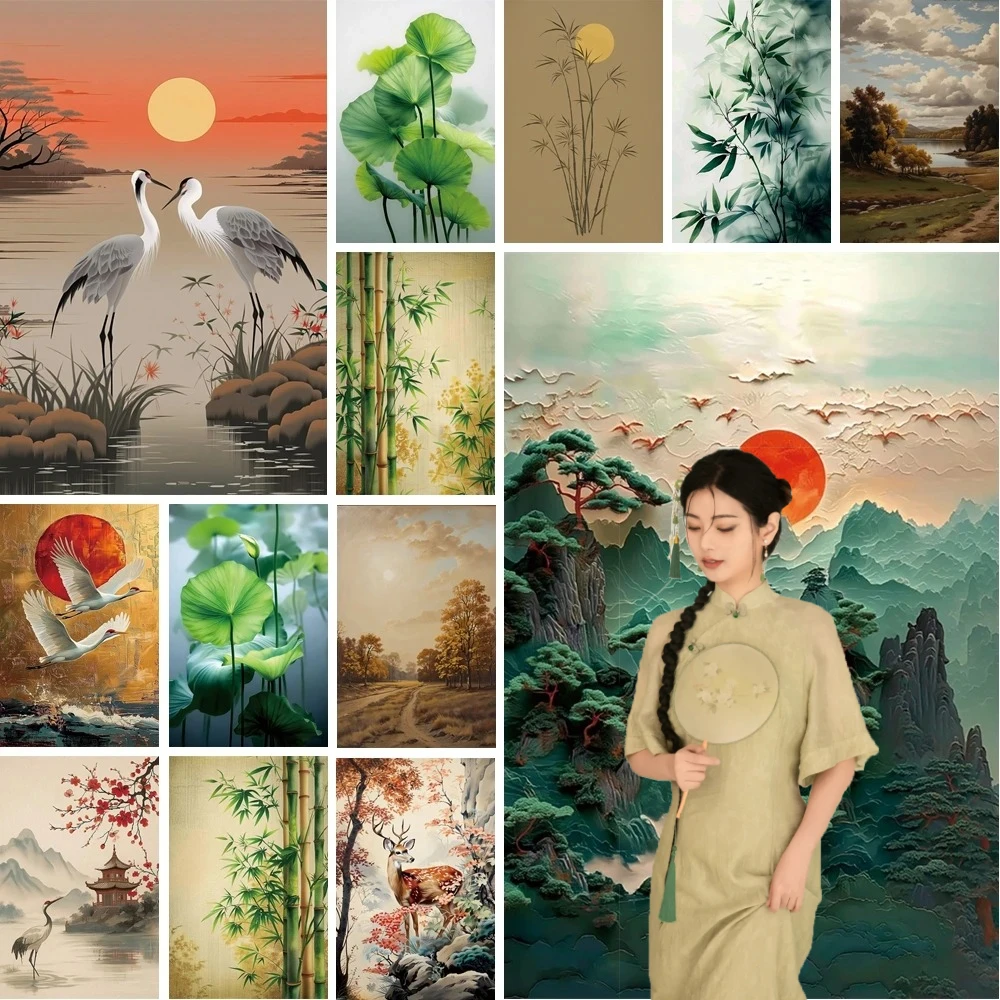 

MOON.QG Landscape Flower Background Bamboo Lotus Backdrop Portrait Photography Birthday Party Photo Wall Photoshoot Photozone