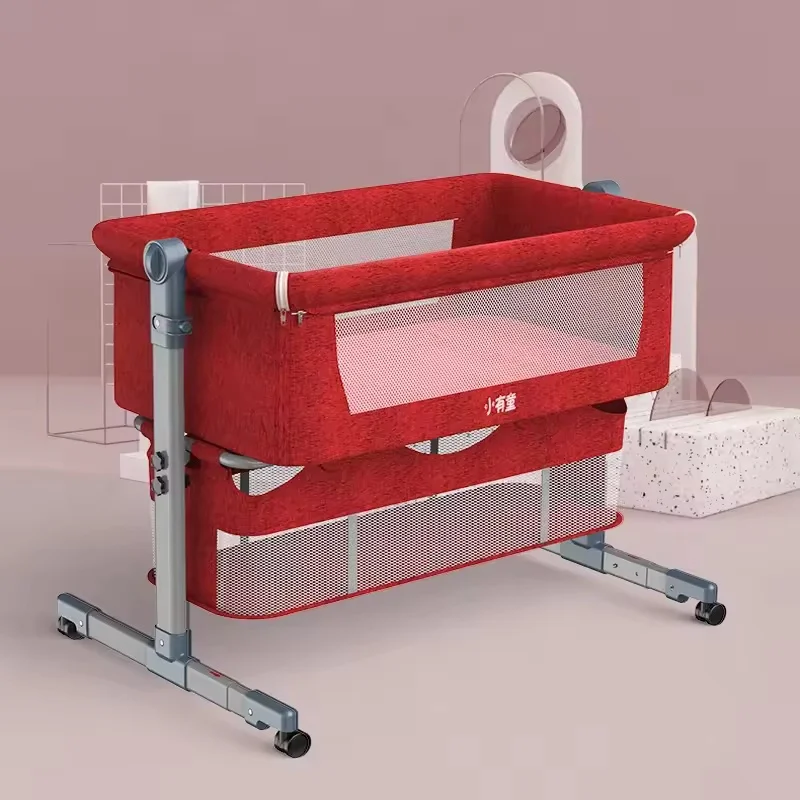 Crib Movable Multi-Function Folding Height Adjustment Splicing Queen Bed Baby Bassinet Newborn Baby Bed Anti-Overflow