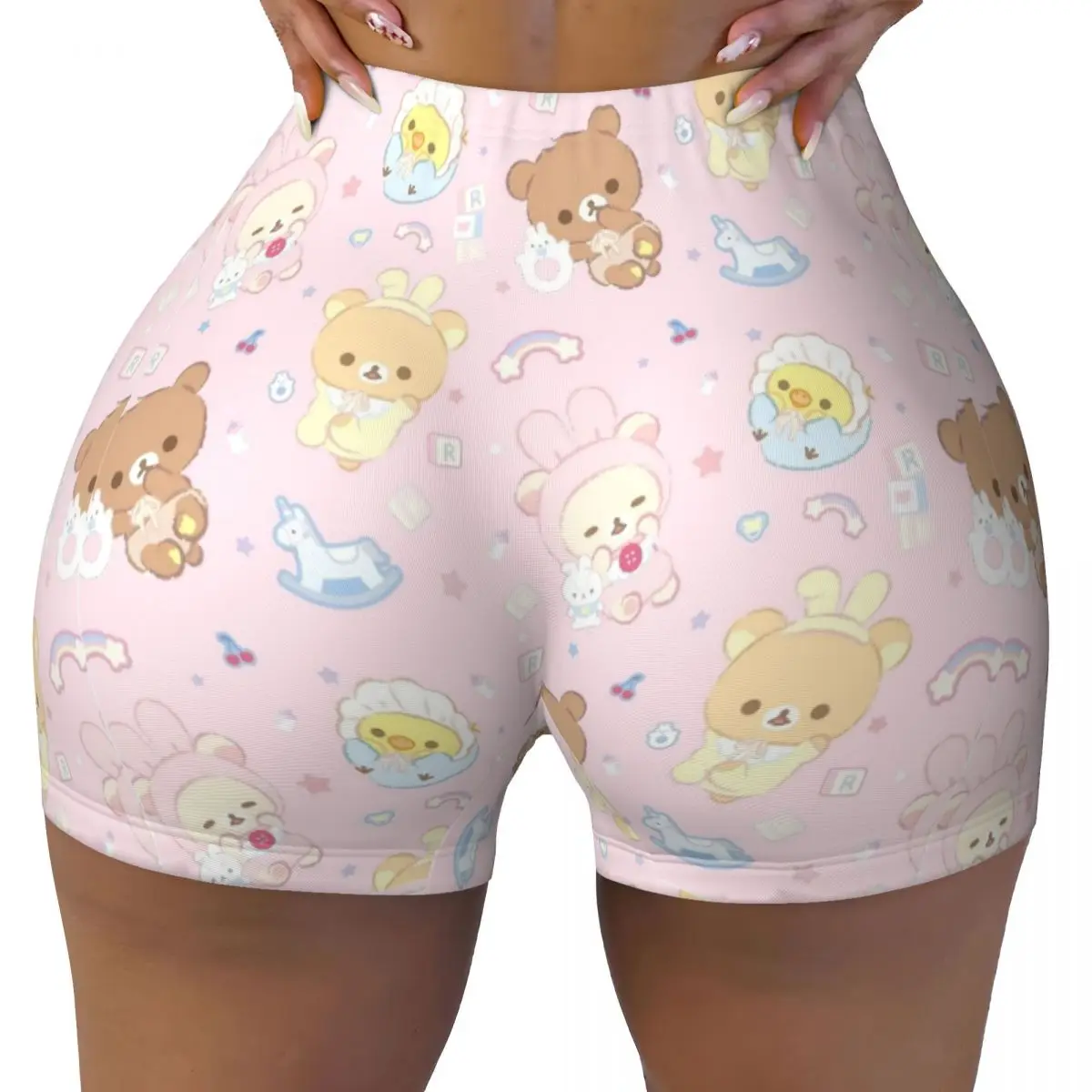 

Baby Rilakkuma And Friends Seamless Yoga Shorts for Women Biker Running Fitness Workout Gym Leggings