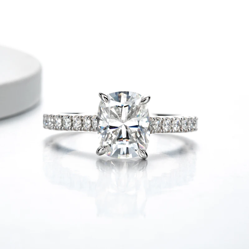 DEZO Luxury Total 4.6ct Elongated Cushion Cut Moissanite Enagement Rings For Women D Color VVS 925 Sterling Silver Jewerly Gifts
