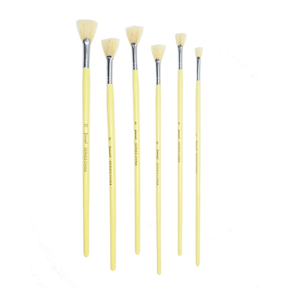 6pcs/set High Quality Fan shape pig bristle hair paints pen Oil Paint brush water color brush artists Professional Art Supplies