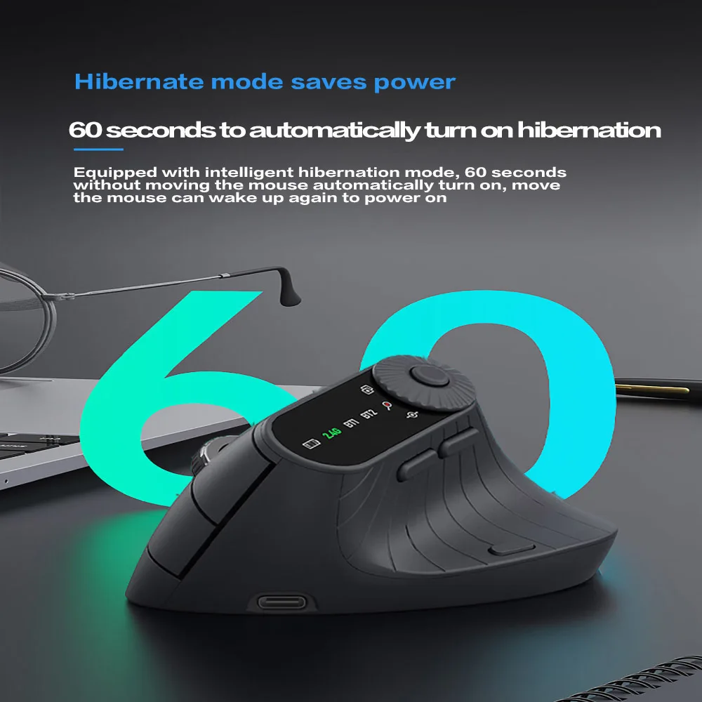 Pionowa mysz dla prawej ręki z pokrętłem regulacji Bezprzewodowa mysz Bluetooth 2.4G z możliwością ładowania laptopa stacjonarnego Diaplay