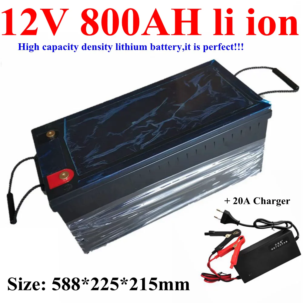 Waterproof  12V 800AH lithium battery BMS power Solar energy storage MPPT + 20A Charger