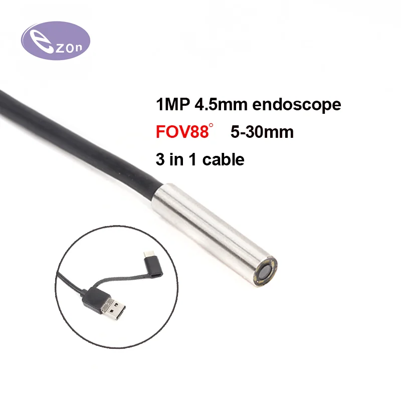 1MP diameter 4.5MM endoscope camera 3-in-1 cable FOV88゜USB OTG Android EZ-EN45S-RPL