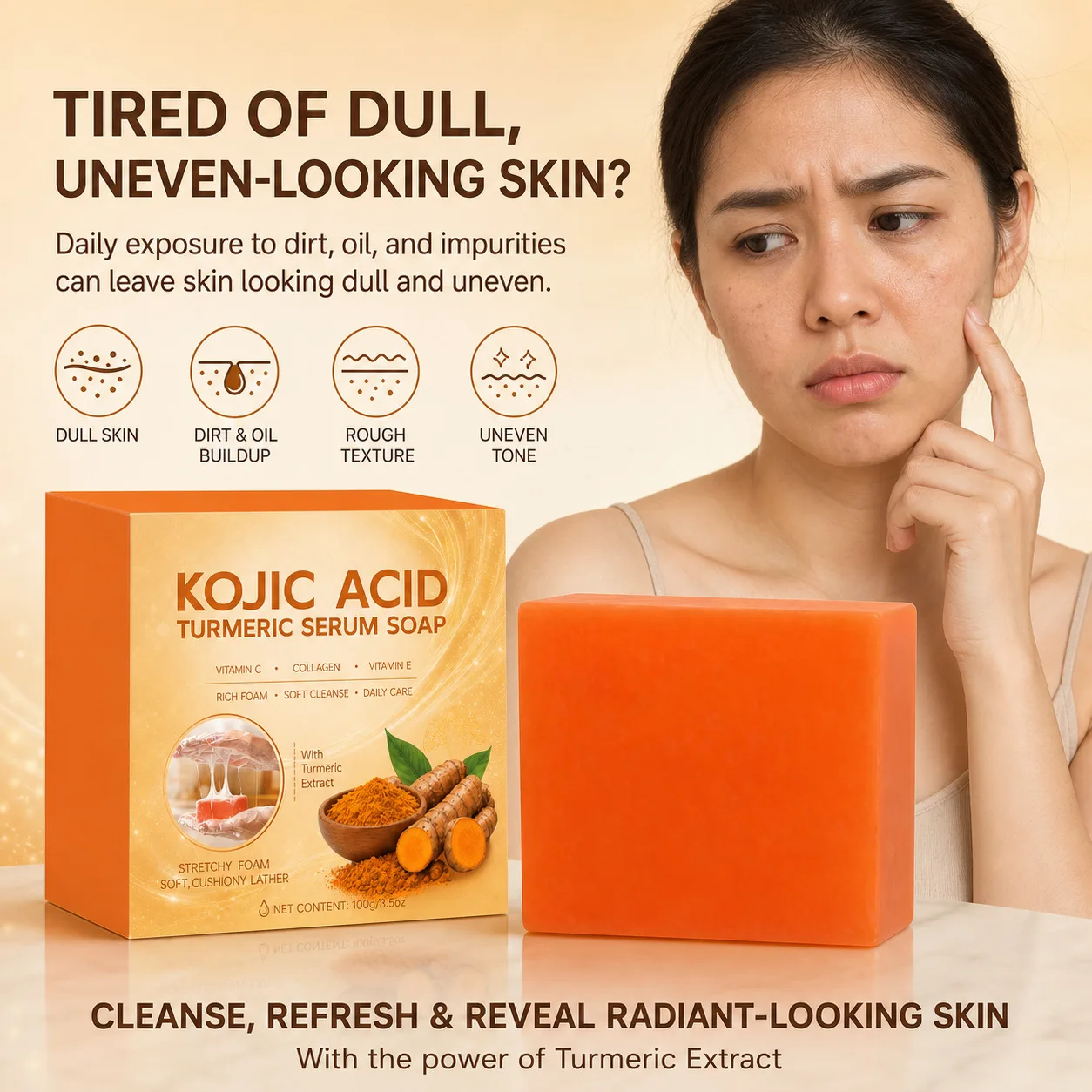 Silk Protein Turmeric Kojic Acid Soap  Oil Control Deep Cleansing Cleansing Brightening Skin Tone Handmade Soap Skincare