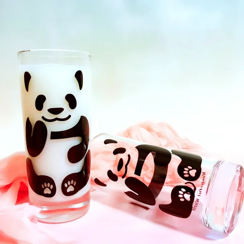 Cute China Panda Glass Creative Tea Bottle Single Transparent Coffee Cup Juice Panda Breakfast Milk Cup Glassware for Drinking