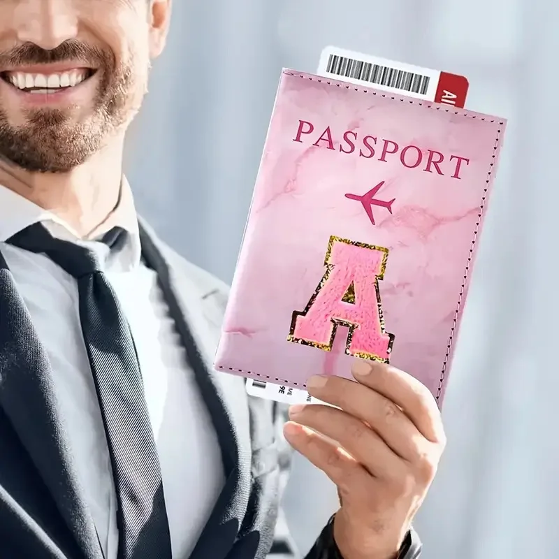 Pink PU Leather Passport Holder with Embroidery Label, Ticket & ID Credit Card Holder Cover, Travel Accessories view 3