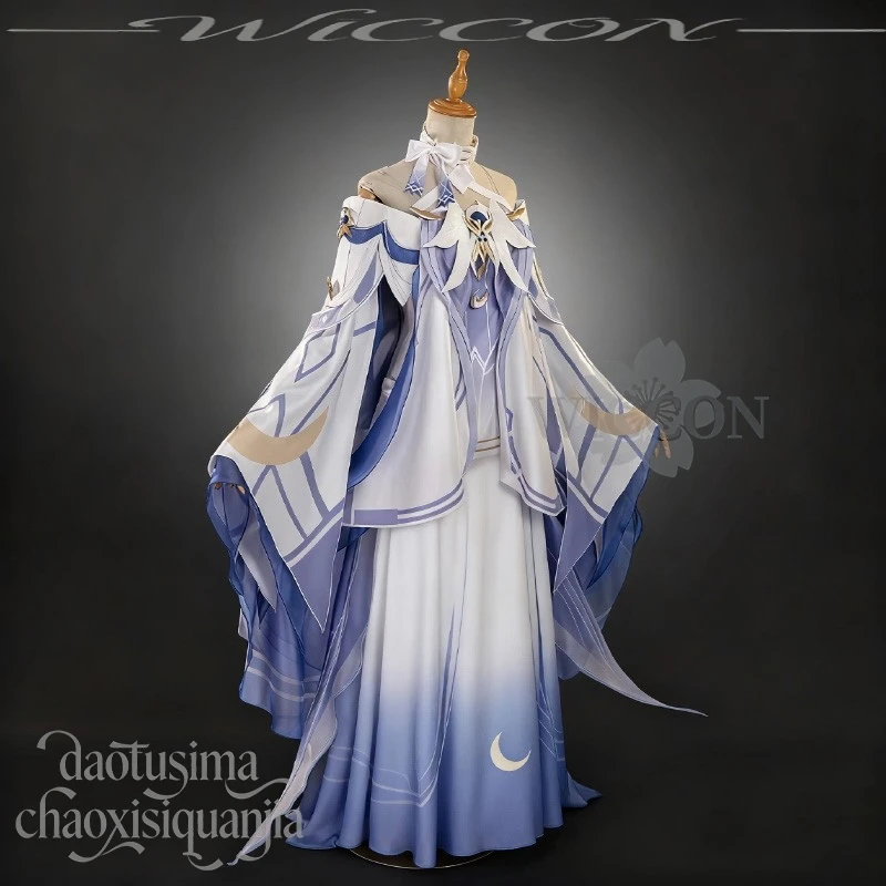 جميلة القمر آلهة كولومبينا تأثيري جينشين تأثير مثير قبالة الكتف فستان قصير أنيمي لعبة رئيس الدعائم ملابس الهالوين #4