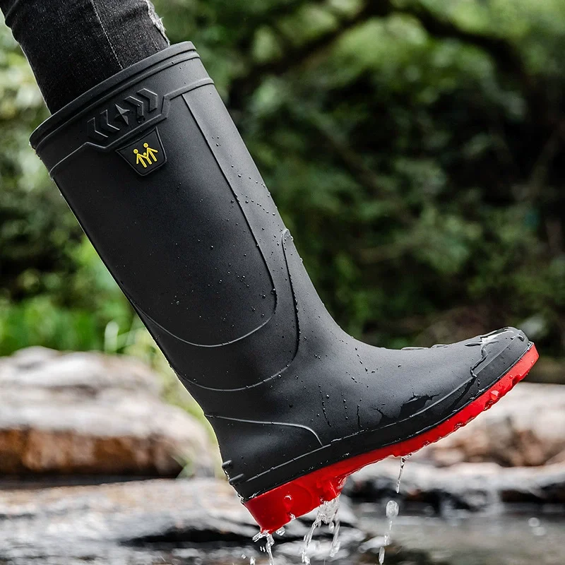 Men's Rain Boots Work Boots Slip on Waterproof Boots for Men High Tops Non-slip Fishing Water Shoes Warm Rubber Male Rain Shoes