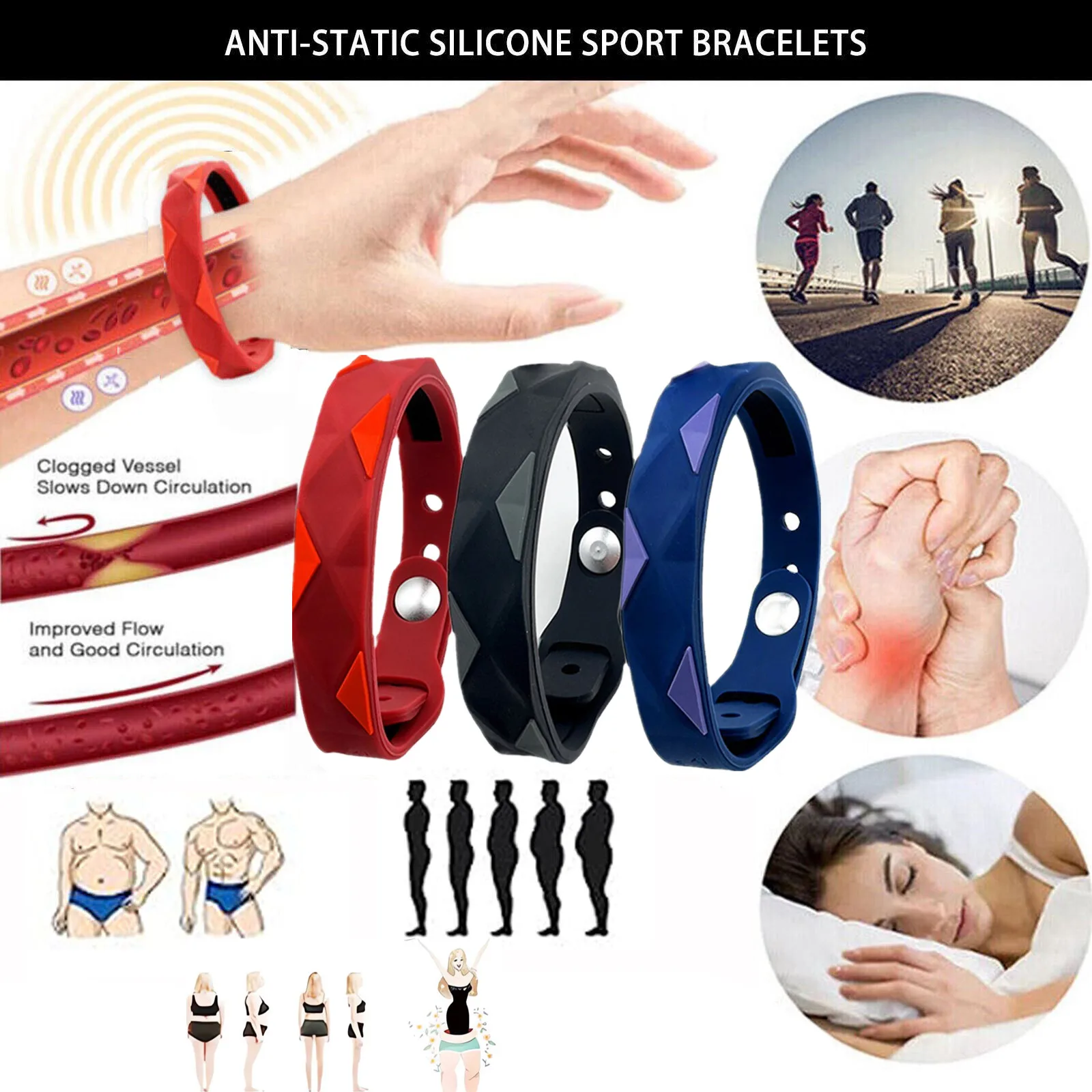 Anti-Static Silicone Bracelet Negative Ion Basketball Sports Bracelet Balance Energy Waterproof Couple Wrist Strap Wristband