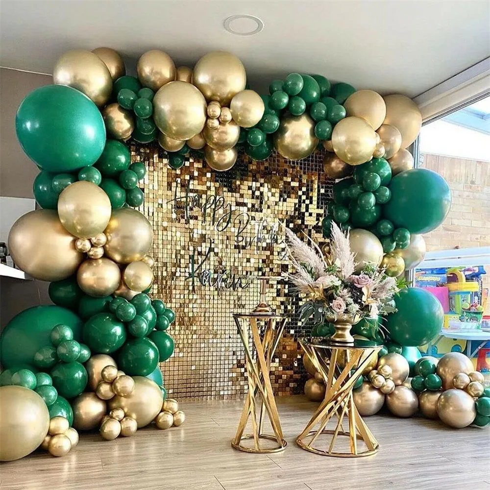 

110pcs Green and Gold Balloon Arch Garland Kit Metallic Gold Dark Green Balloon for Birthday Baby Shower Wedding Decoration