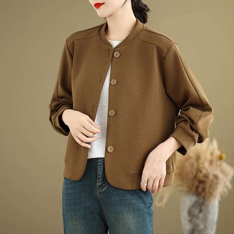 봄 가을 신상 루즈 슬림핏 예술적 심플 컬러 싱글 버튼 출퇴근용 오픈 가디건 여성 패션