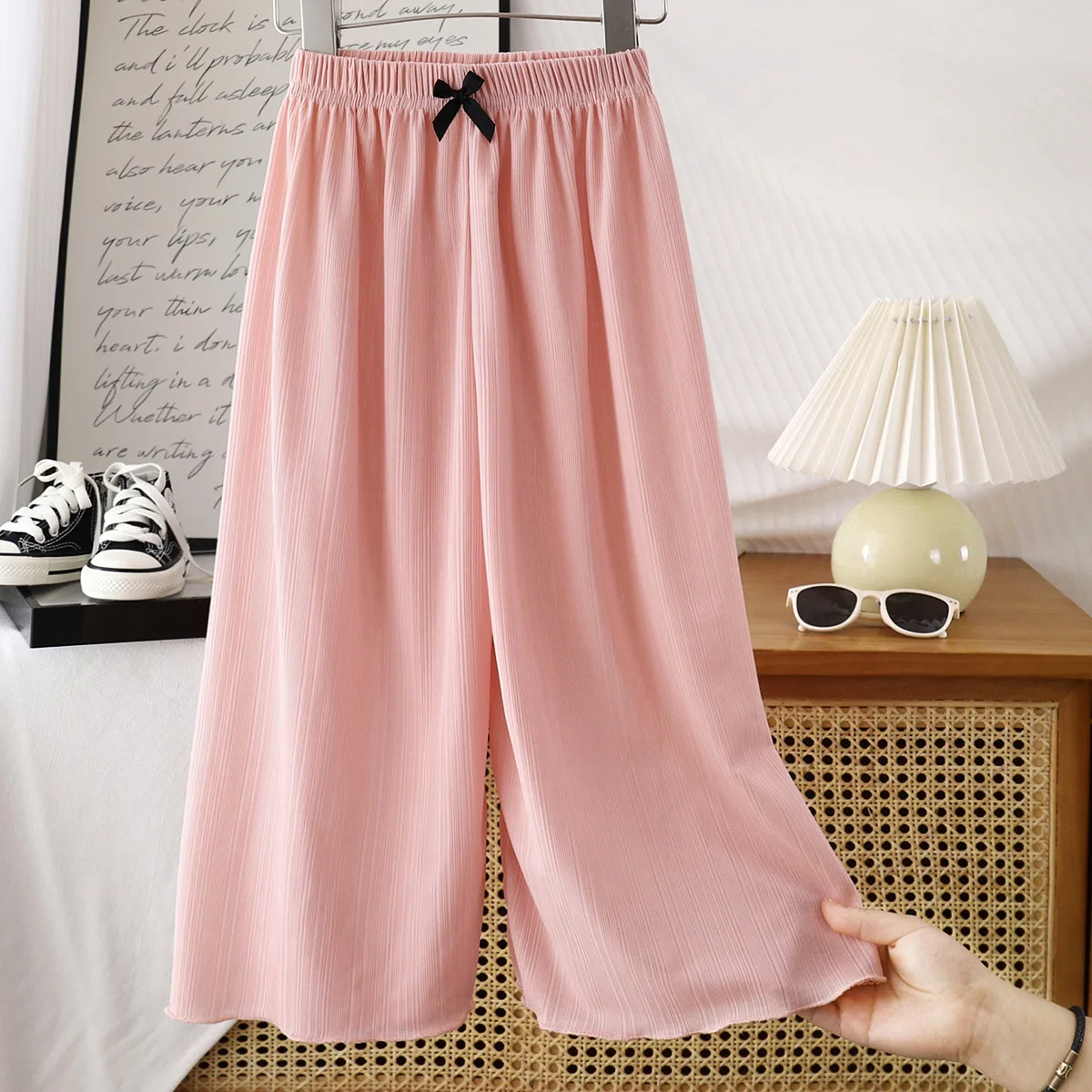 Girls Summer Loose Straight Long Pant Solid Color Thin Trousers For Children