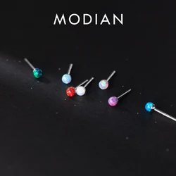 Modian Multicolor Tiny Opal Stud Earrings 925 Sterling Silver Stackable Small Trendy Ear Studs For Women Girls Fine Jewelry Gift