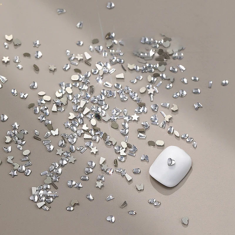 50pcs Mini Shaped Crystal Diamond Nail Decorations Flat Bottomed Rhinestone Mixed Color Glass Gemstone DIY Manicure Accessory