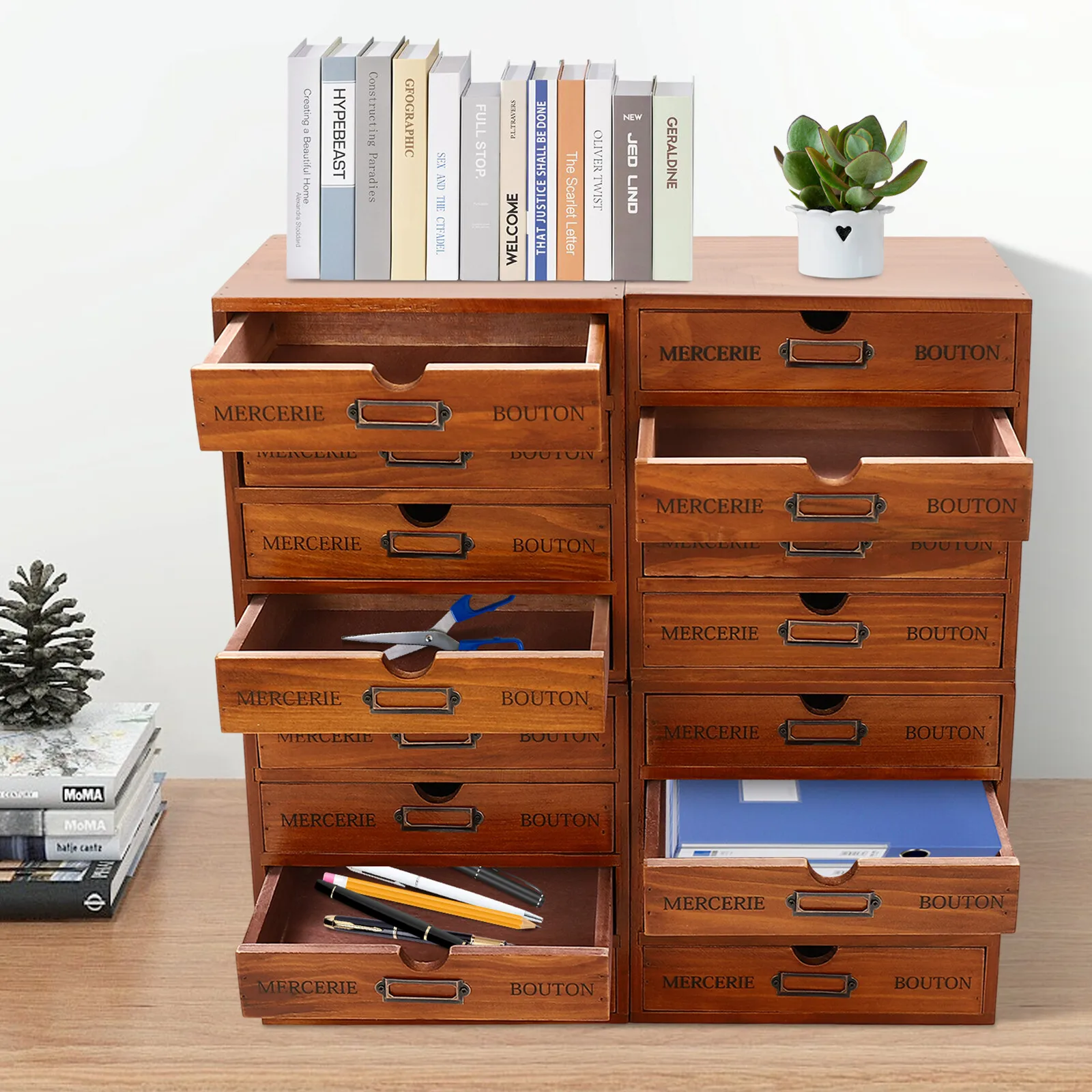 

Vintage Large Wooden Jewelry Box Brown Storage Organizer for Women Keepsake Gift Case