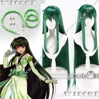 Rina Toin Anime Mermaid Cosplay Melody Wig Length 100cm Green Hair Girl Earring Hairband Armband Halloween Roleplay Customized