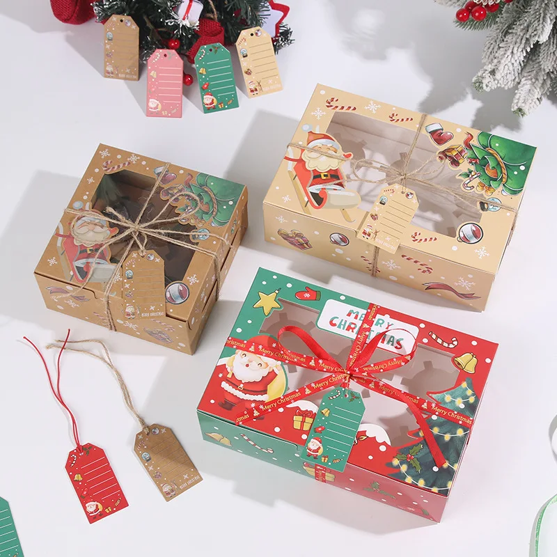 4pc Christmas Cookie Box with Window Candy Chocolate Biscuit Packaging Boxes Xmas Gift Wrapping New Year Navidad Party Treat Box