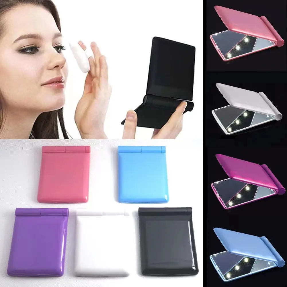 1pcs 8 LED Lights Lamps Women Foldable Makeup Mirrors Lady Cosmetic Hand Folding Portable Compact Pocket Mirror