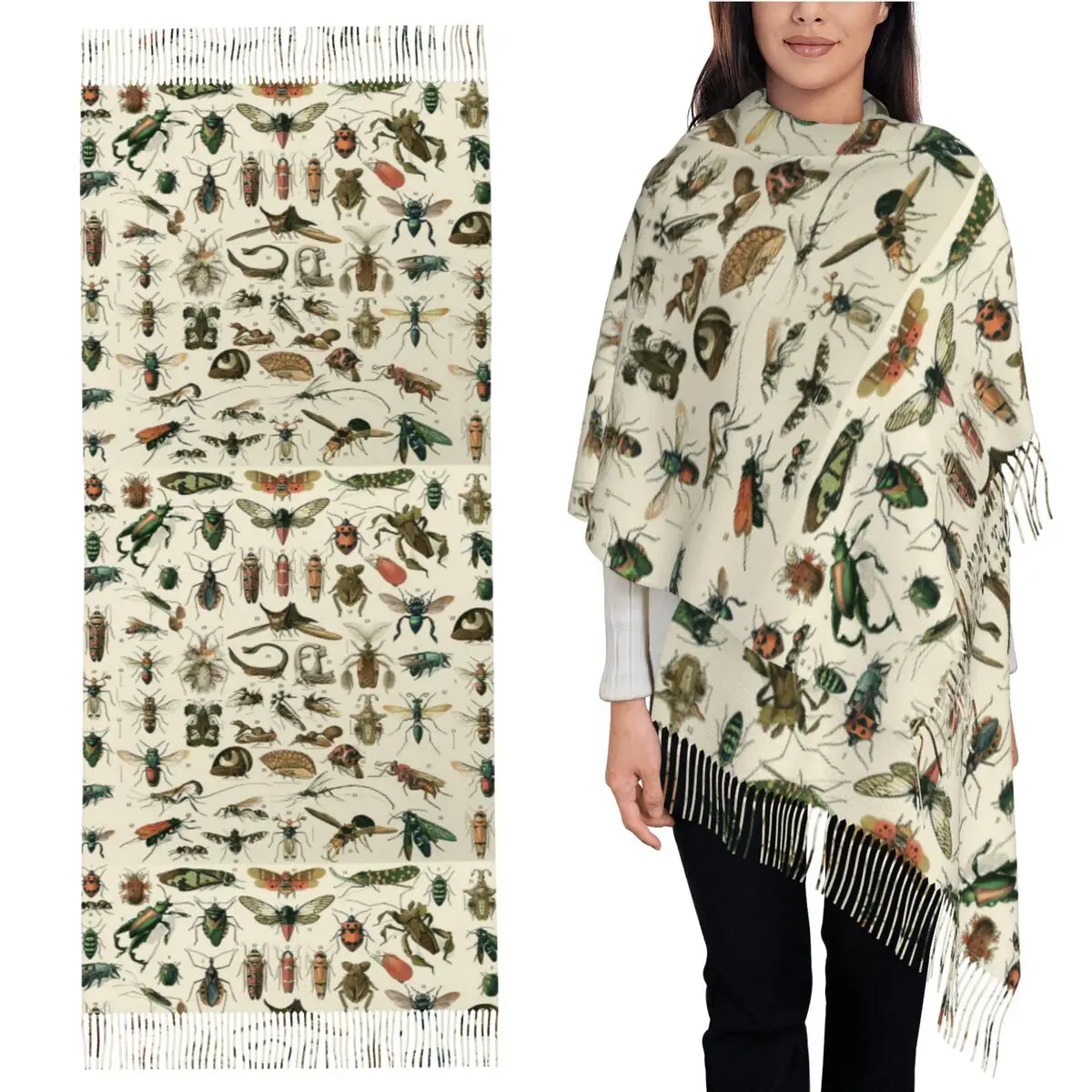 

Шарф с кисточками и насекомыми для женщин, мягкие теплые шали и накидки, большая осенне-зимняя шаль