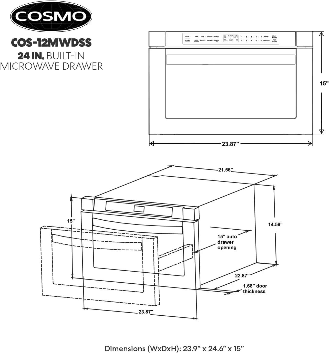 COS-12MWDSS 24 in. Eingebaute Mikrowellen schublade mit automatischen Voreinstel lungen, Touch-Bedien elementen, Abtau ständer und 1,2 cu. ft. Kapazität in