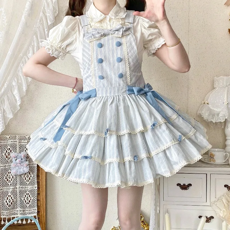 

Lolita Kawayii Princess Dress Japanese-style Costume Cosplay Sweet Striped Pinafore Dresses for Women Theme Party