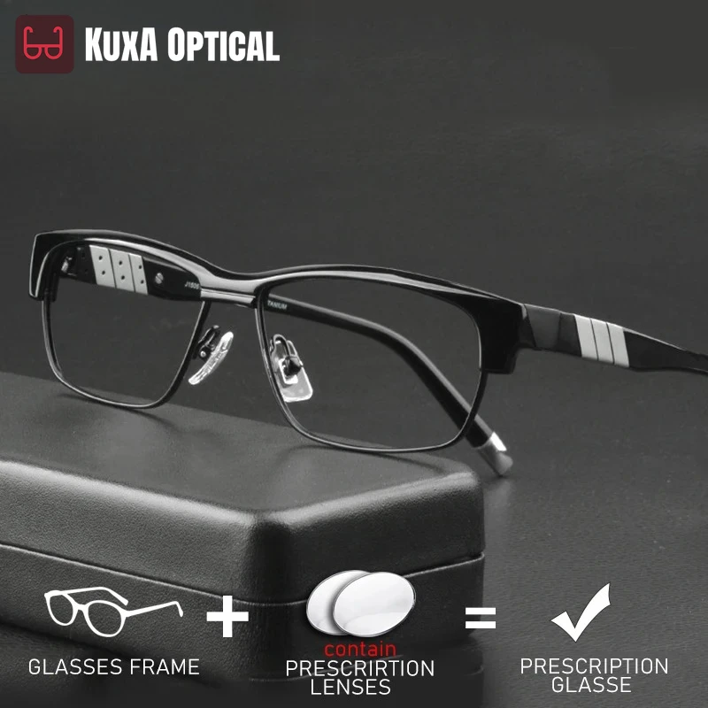 

KUXA Quality Men's Glasse Titanium Acetate Optical Frame Prescription Lenses Progressive Vision Myopia Hyperopia Eyewear Spring