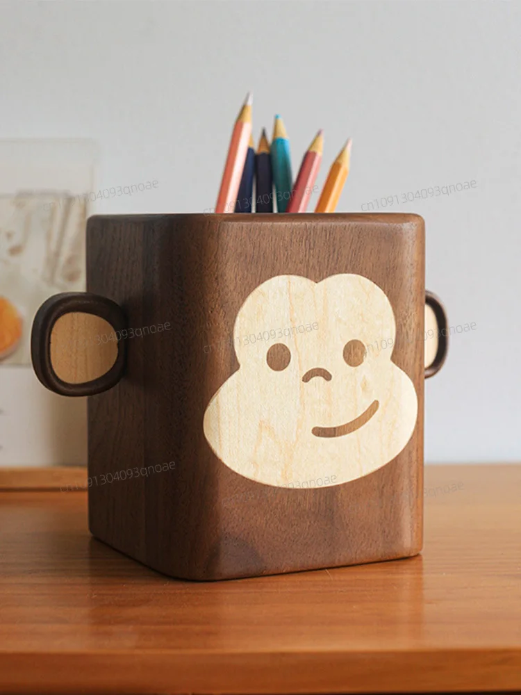 التصميم الأصلي لطيف الجوز الأسود الخشب الصلب قرد صغير حامل قلم مكتب إمدادات القلم إدراج حروف هدية عيد ميلاد خشبية