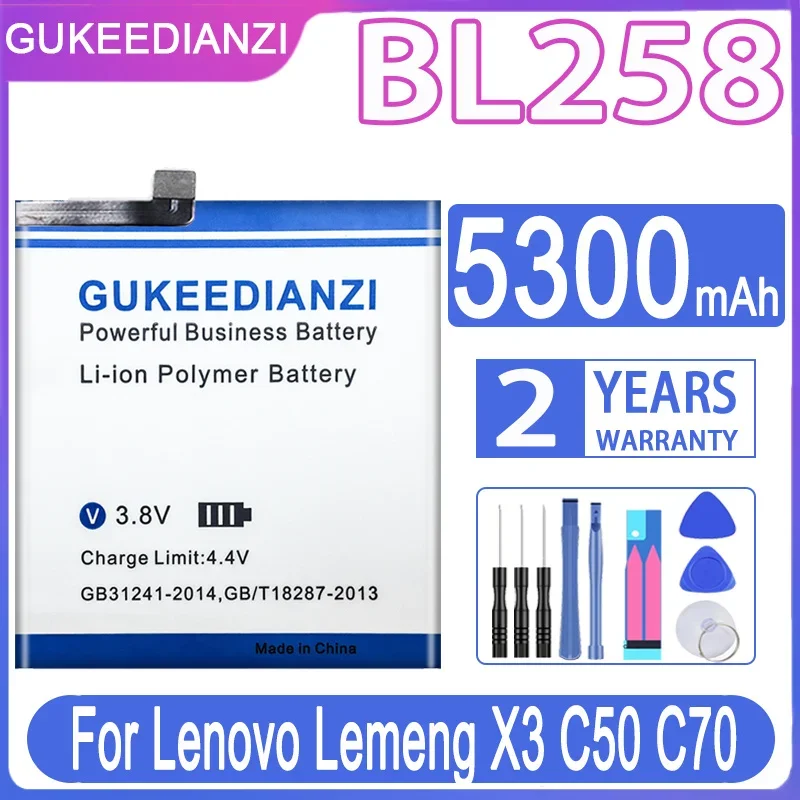 Аккумулятор GUKEEDIANZI 5300 мАч BL258 BL 258 для Lenovo Vibe X3 X3c50 X3C70 Lemon X3a40, батареи + Бесплатные инструменты