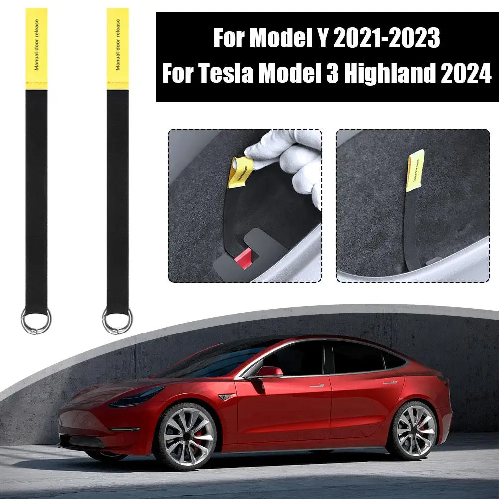 Corda de tração de segurança para emergências de porta traseira, para tesla highland 2024, modelo y 2021-2023, alça de emergência, acessório de