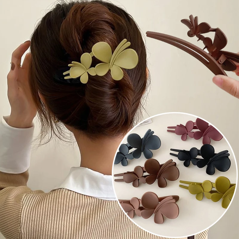 Korean Frosted Butterfly Large Hair Clip for Women Solid Color Ponytail Hair Claw Pins Hairpins Girls Hair Accessories Wholesale
