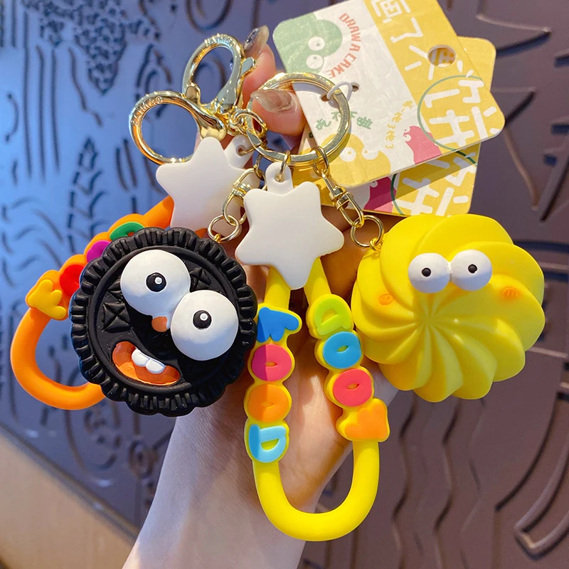 Cartoon Margaret Butter Cookies Keyhain for Bags for Women Cute Resin Funny Huge Eyes Chocolate Sandwich Cookies Food Keys Chain