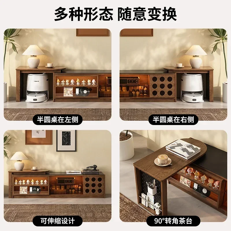 

zq1Solid wood glass door TV, locker household living room stretchable, coffee table TV cabinet combination