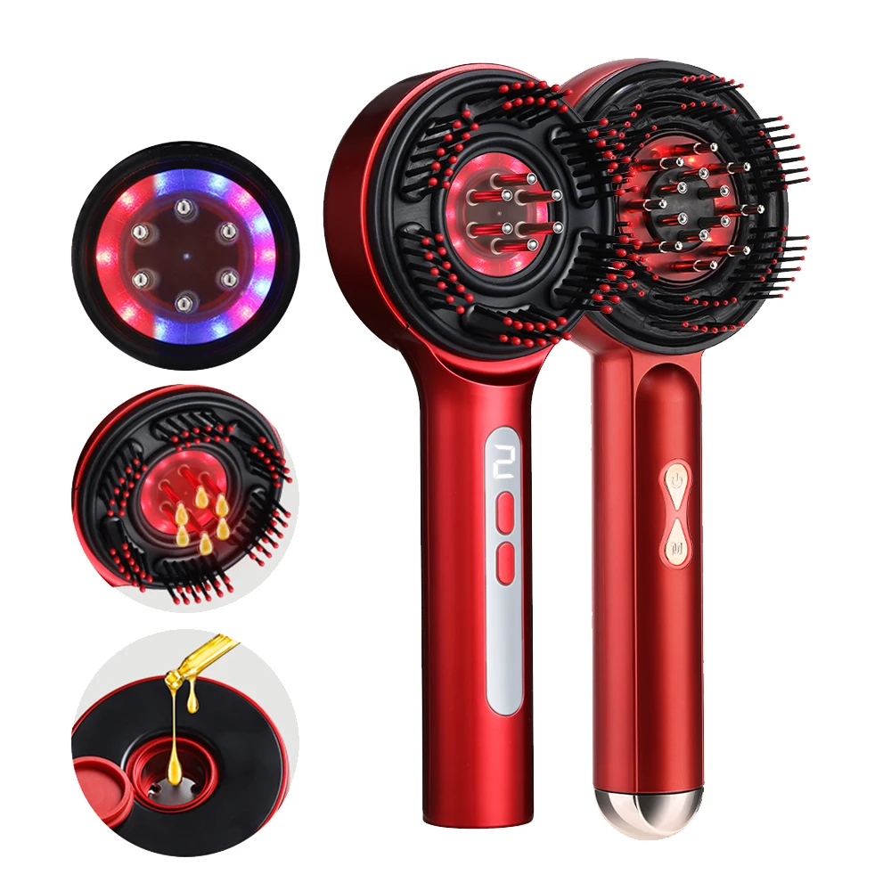 Electric Vibration Massage Comb Red & Blue Light Hair Growth Massage Scalp Brush Liquid Oil Applicator Head Massager Relaxation