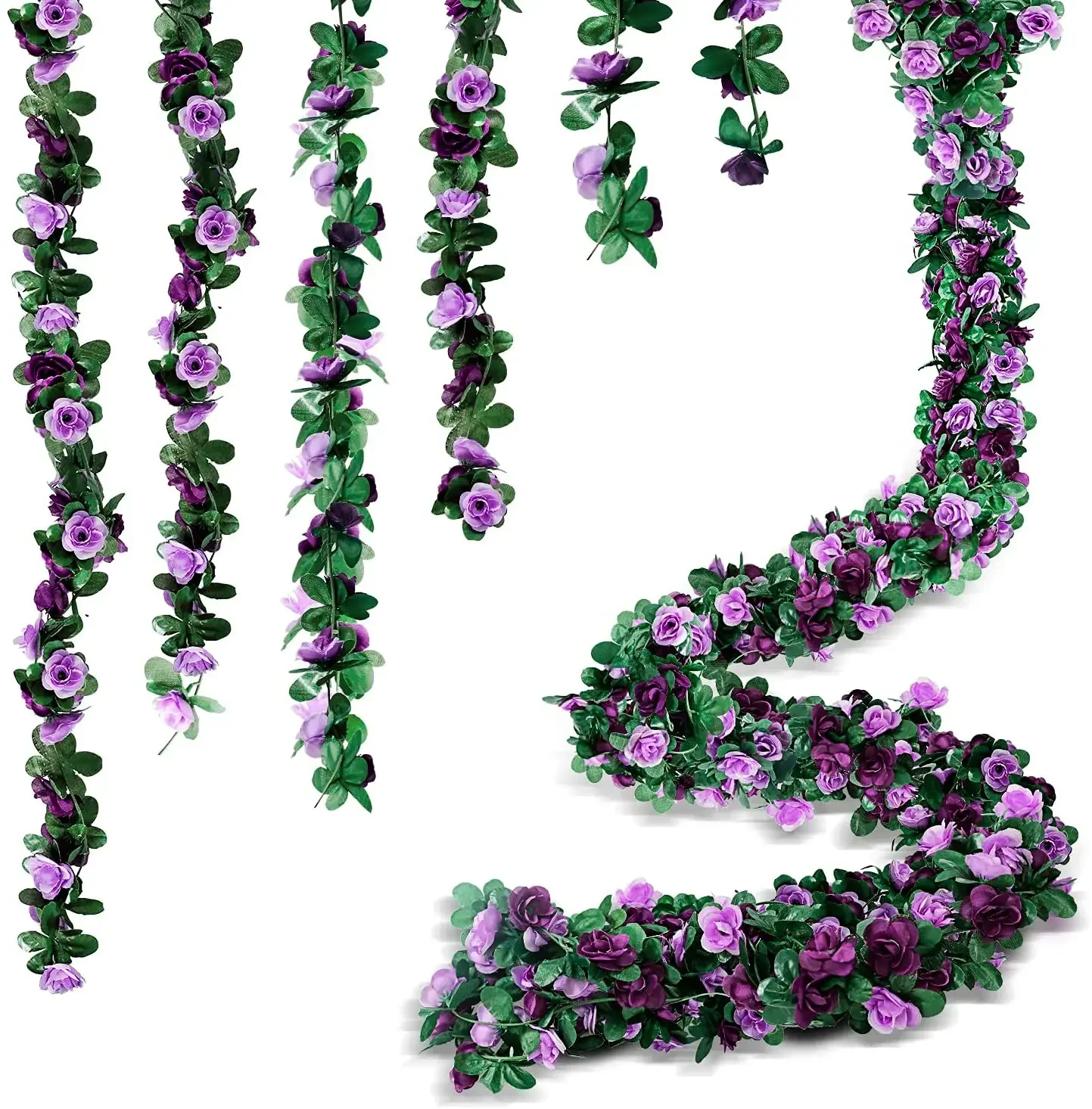 

5PCS 2M Purple Rose Flower Garland Plants Artificial Fake Rose Vine Flowers Hanging Ivy for Wedding Party Garden Wall Decoration
