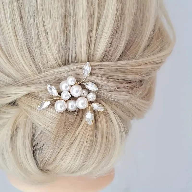 3Pcs Hair Pin Clip Set U Style Crystal Pearl Hair Clip Hairpin Bridal Wedding Hair Accessories Jewelry Pin Clip Hairpin Set Gift