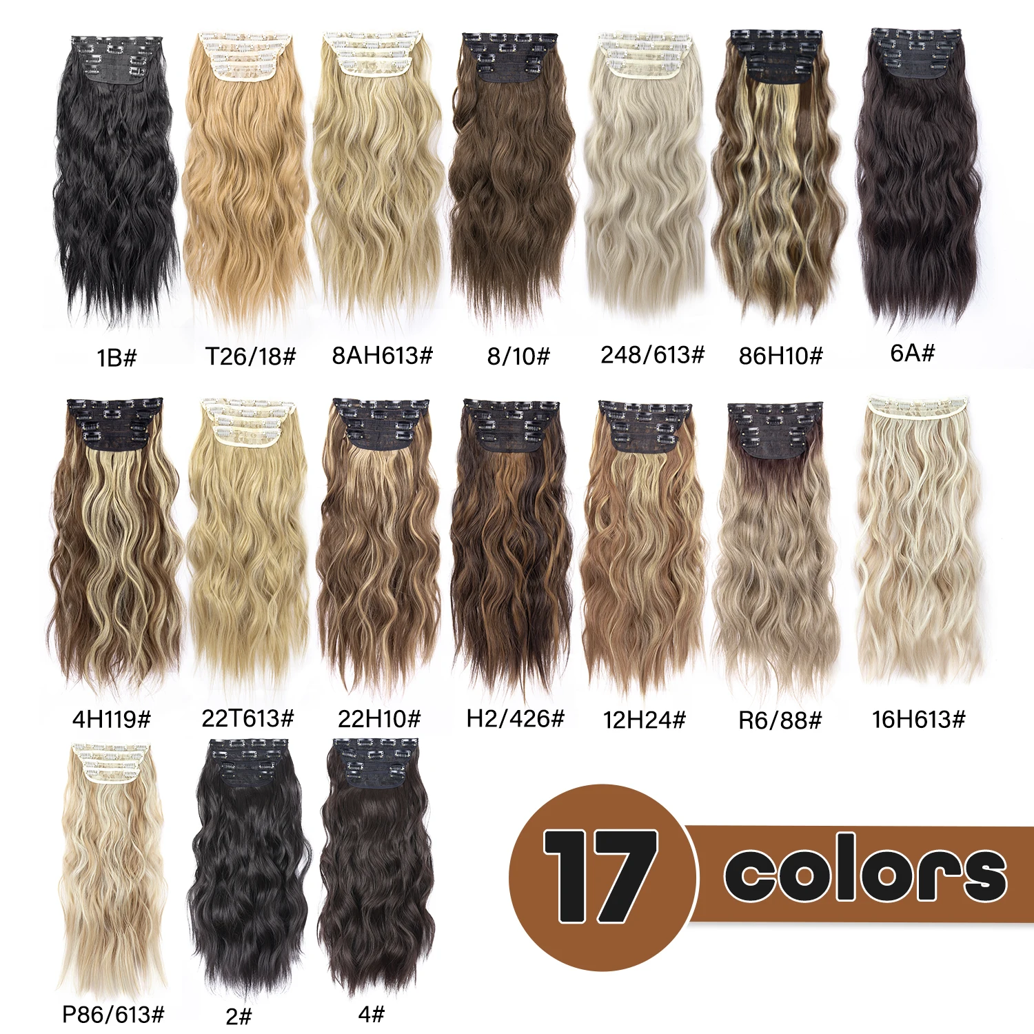 Leeons-extensiones de cabello sintético para mujer, 11Clips en extensión de cabello, onda corporal, Clip de extensión de cabello, marrón, Ombre, 20\