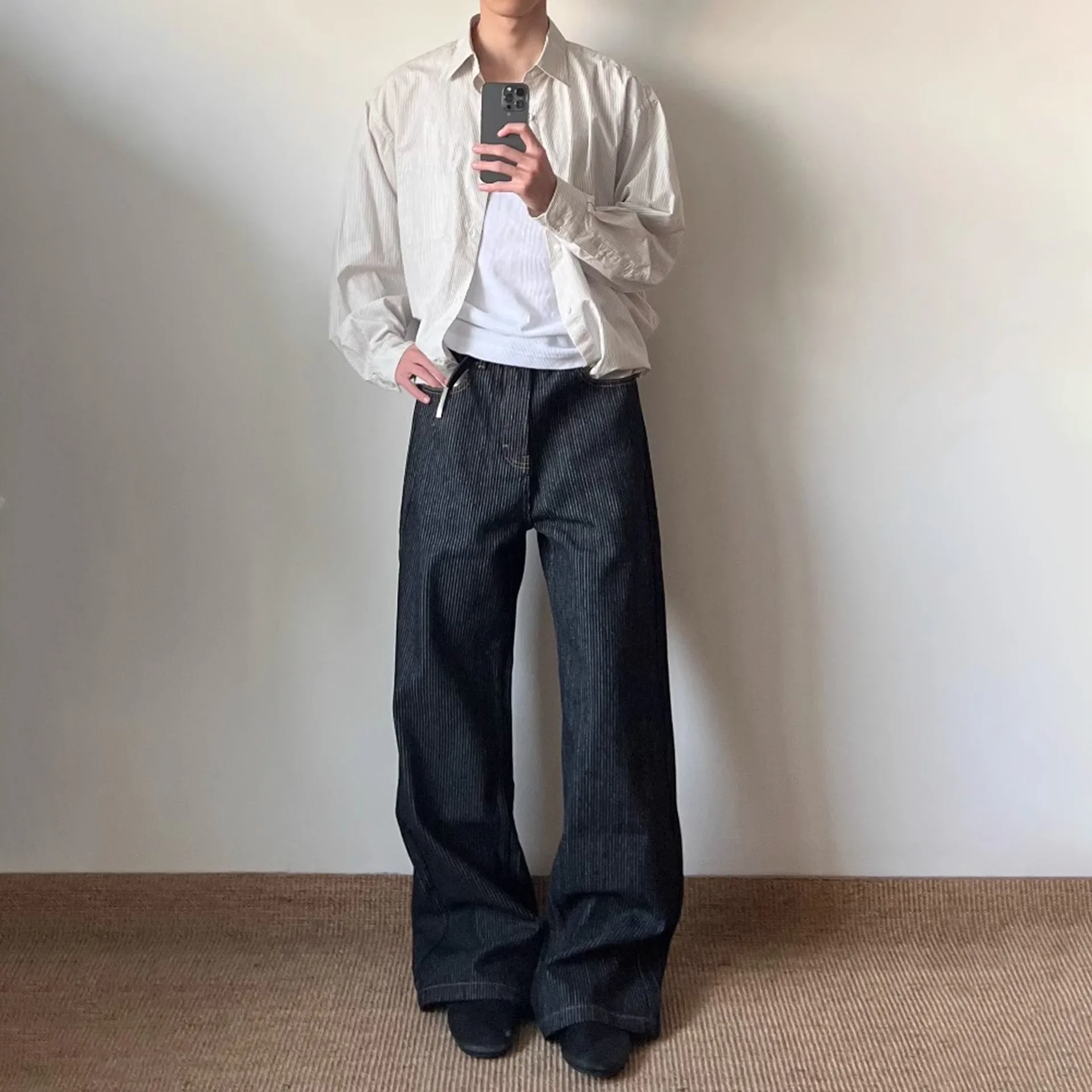 Men's Solid Color Simple Basic Casual Trendy Loose Straight Denim Trousers American New Fashion Vintage Male Jeans Pants Clothes