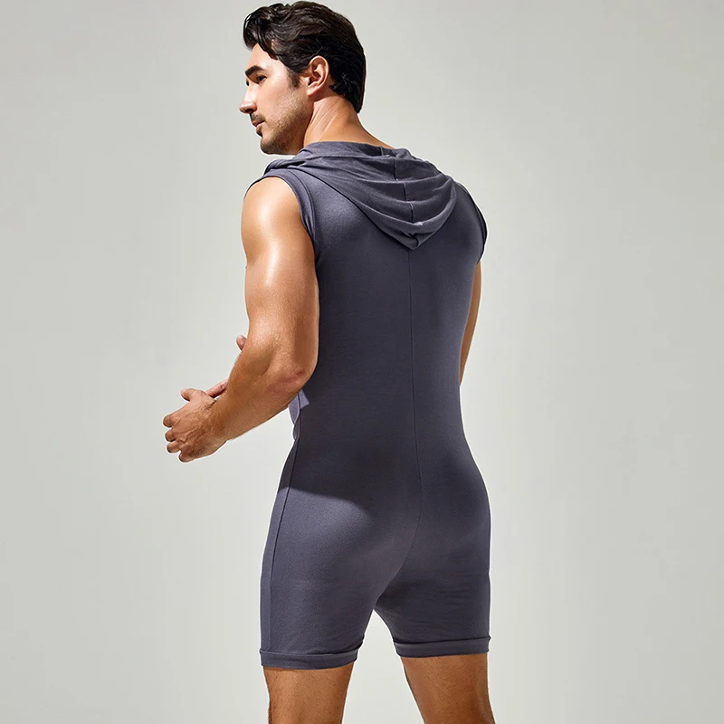 Salopette à capuche décontractée pour hommes, combinaisons slim fit, pyjamas d'été sexy, shorts skinny commandés, combinaisons de batterie pour hommes, combishorts de batterie, mode