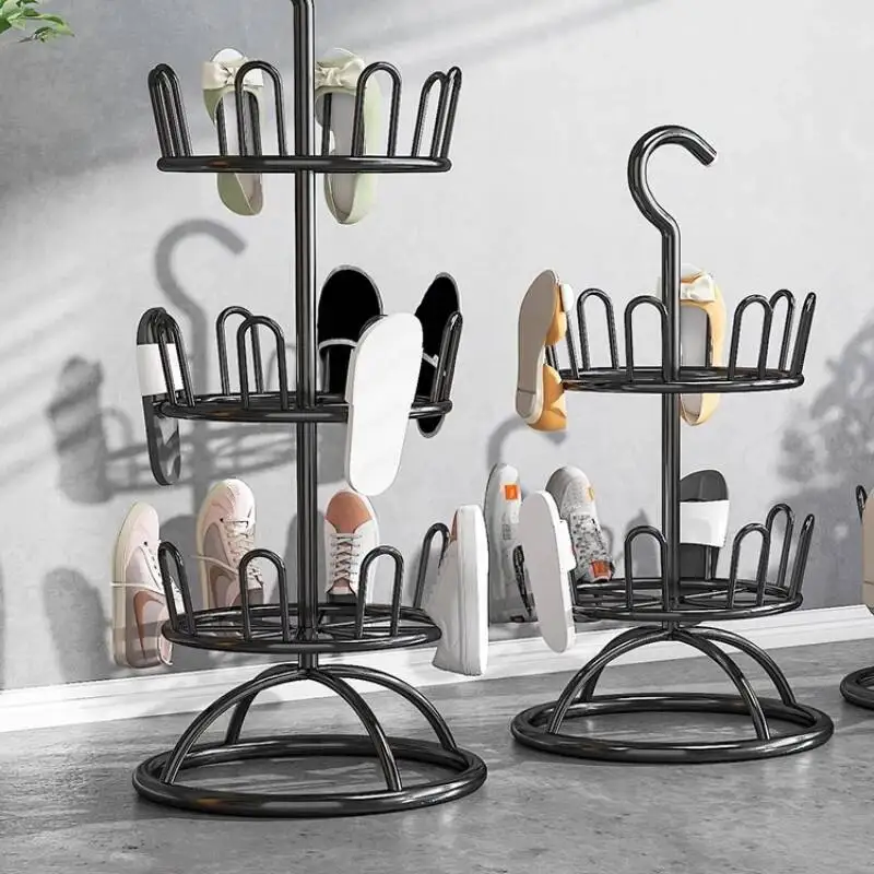 Drying Shoe Rack Iron Outdoor Balcony Sandal Shoe Slipper Hanging Drying Rack Floor Standing Rotating Living Room Home Furniture