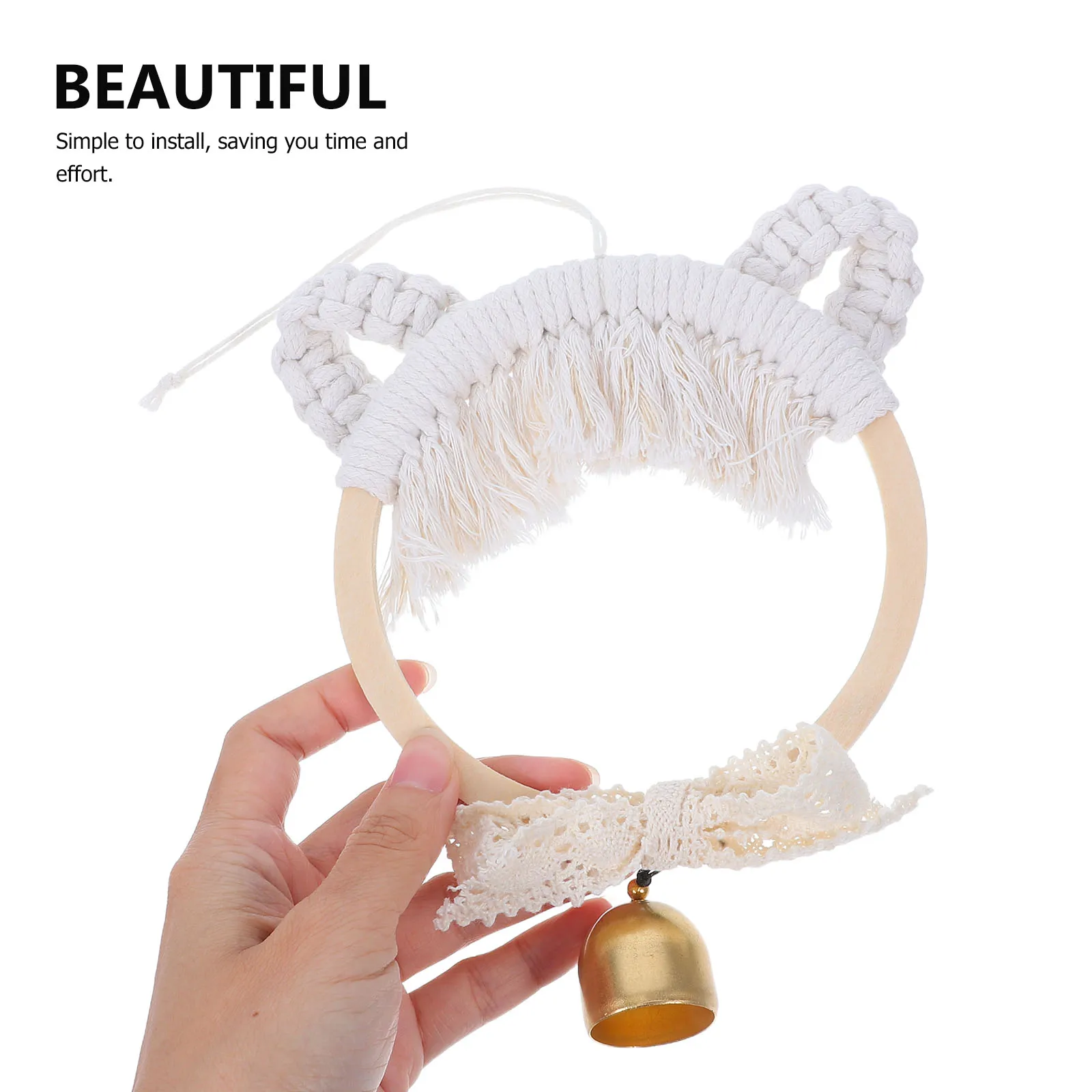 

Handcrafted Woven Cat Bell Decoration DIY Knitted Hanging Ornament Nordic Style Home Wall Decor Cat Charm Craft Present