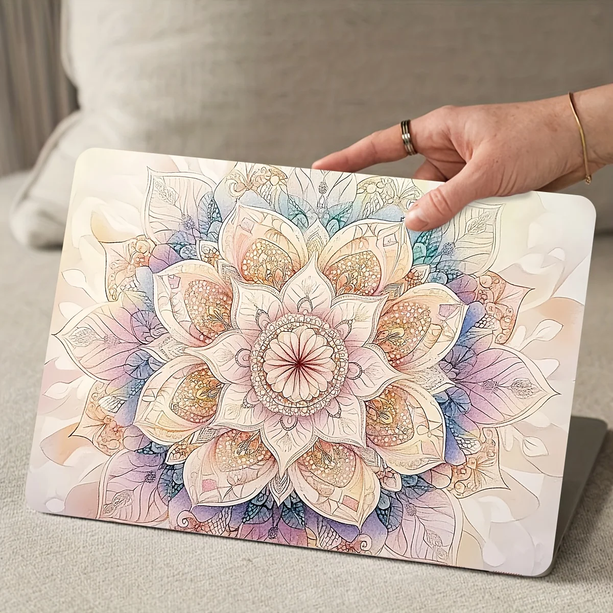 

2шт виниловых наклеек для ноутбука с цветочной мандалой - водонепроницаемые, устойчивые к царапинам наклейки