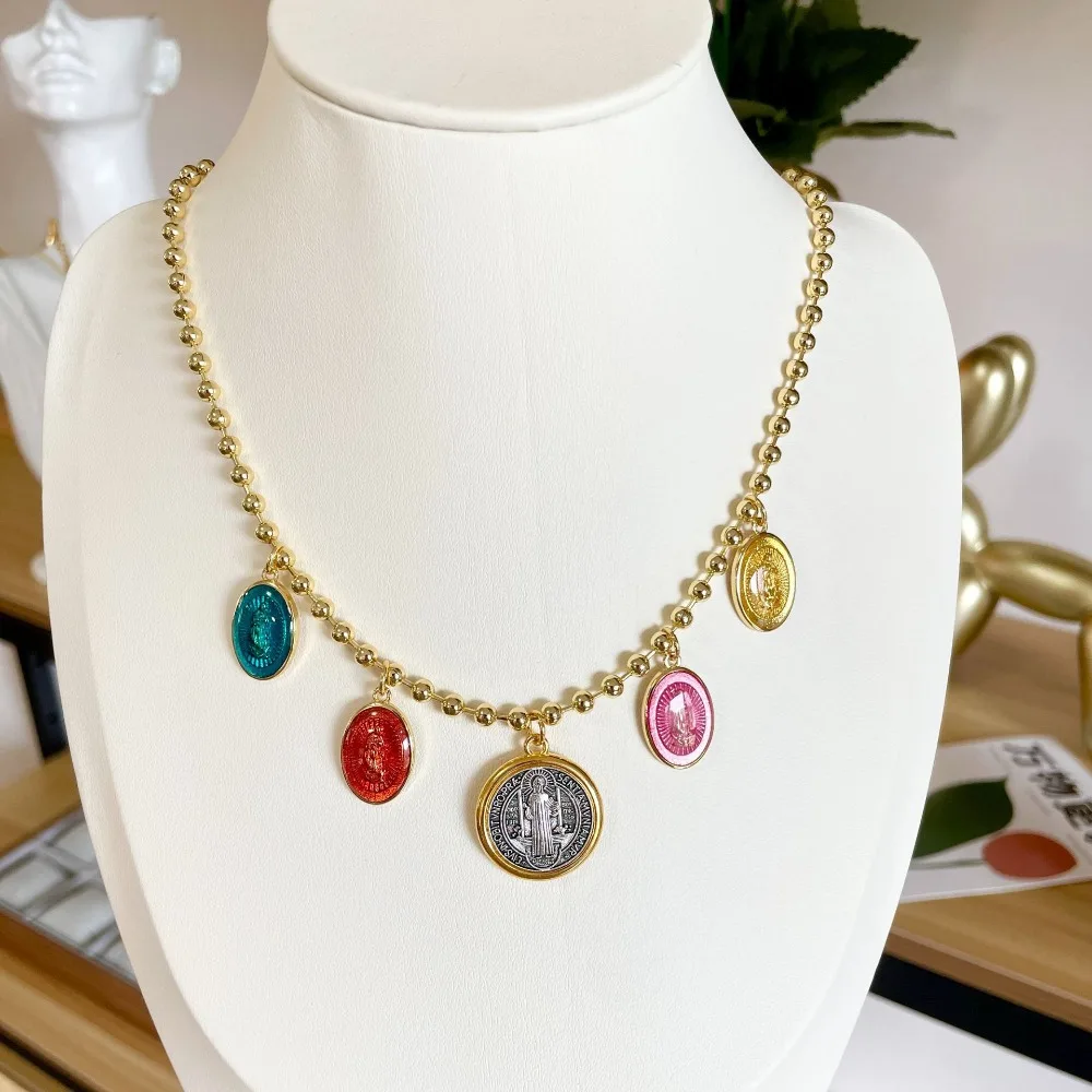 الرجعية سانت بنديكت الوردية قلادة الرقبة مجوهرات العرقية نمط قلادة حديدية قلادة خمر قابل للتعديل سلسلة الترقوة النساء الرجال #3