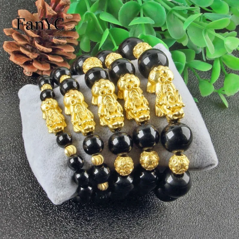 Natural Obsidian PiXiu Bracelet Beautifully Carved 3d Three-dimensional Fashion Men's and Women's Jewelry Lucky Charms Gift