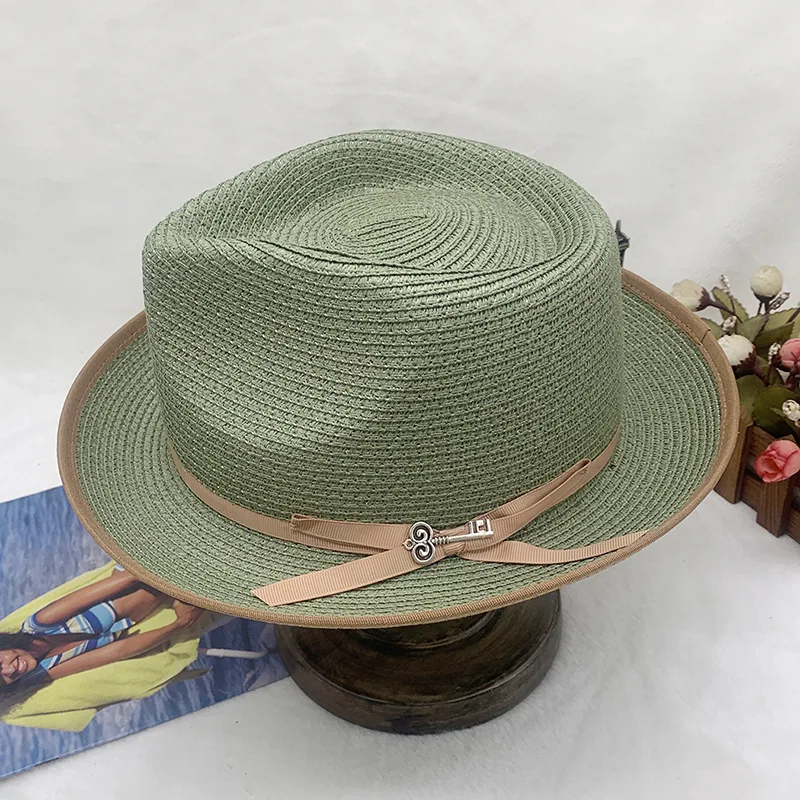 straw jazz hat for Men\'s and Women\'s Handmade Woven Sunshade Jazz Straw Hat with Summer Hat Binding and Color Matching Design