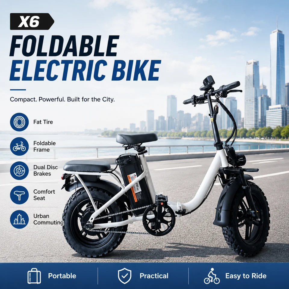 X6 800W Foldable Electric Bike 48V 30Ah Lithium Battery 20×3.75 Fat Tires Dual Disc Brakes Off-Road E-Bike for Adults image 5