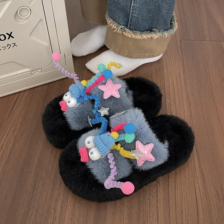 Internet Celebrity Super Fire Plush Cotton Slippers Women Wear 2024 Autumn and Winter New Cute Indoor Home Plush Cotton Shoes