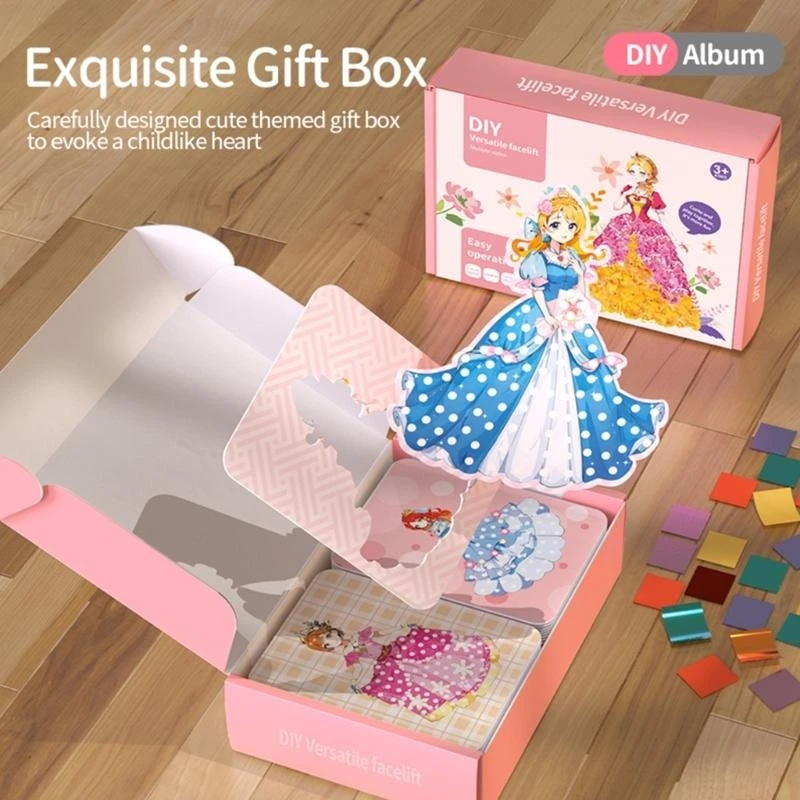 97BC Princess Dress Up Sticker Playset Poke Art DIY Craft Fashion Design for Girls