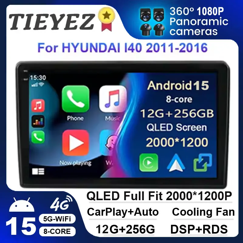 

Для Hyundai I40 2011-2016 2K QLED Android 15, автомобильный радиоприемник, мультимедийный видеоплеер, GPS AI Voice CarPlay, 4G стерео